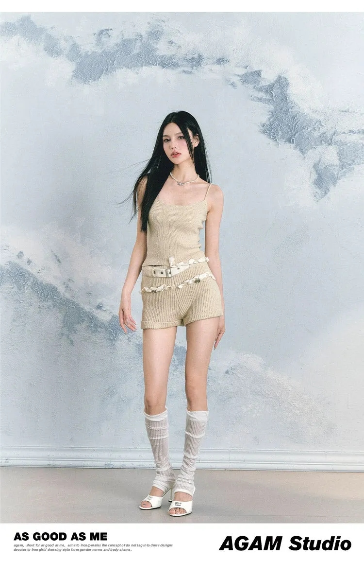 Pearl Sparkling Tank Top & Cardigan & Shorts Set