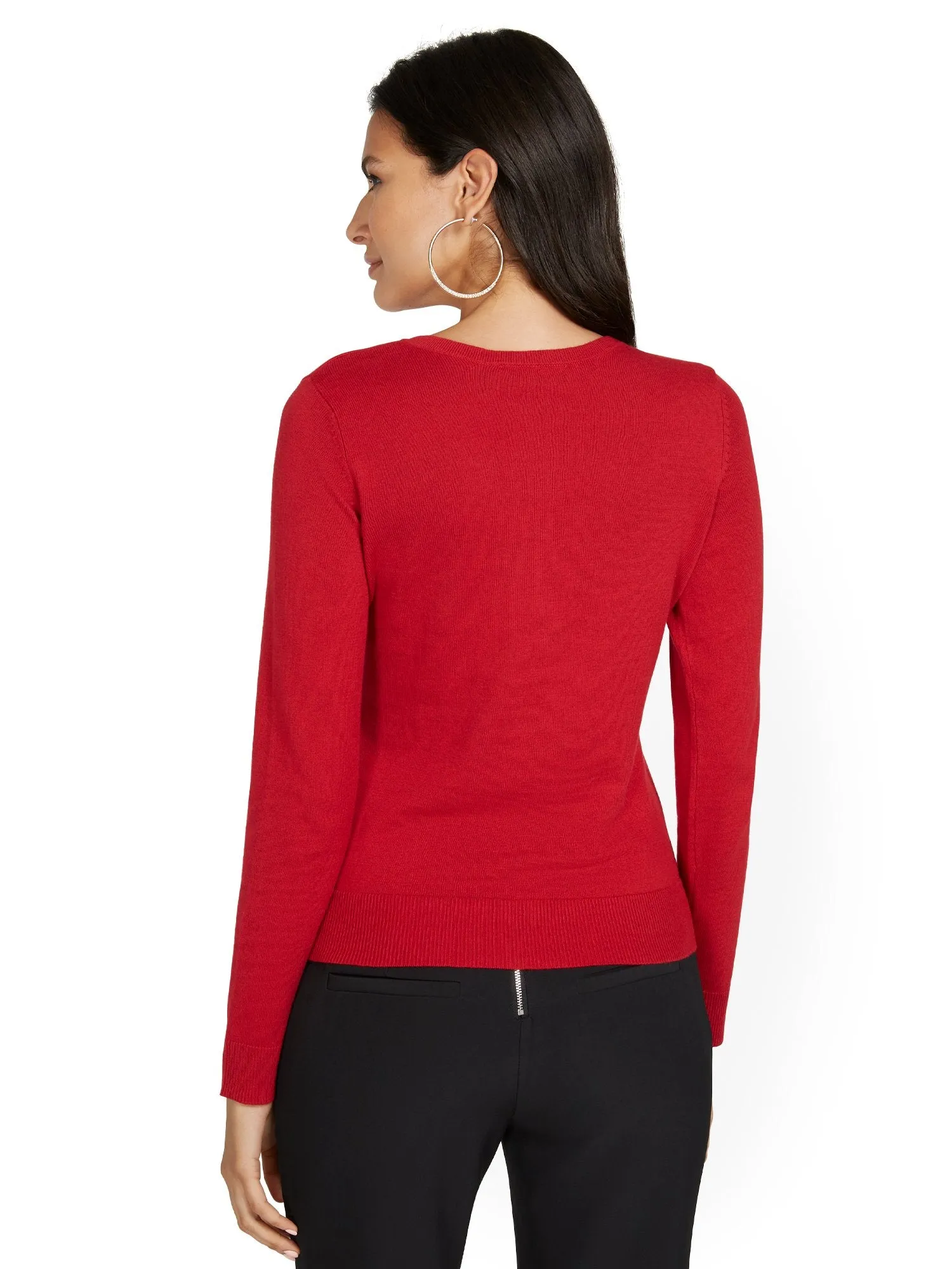 Petite Jeweled-Button Chelsea Crewneck Cardigan