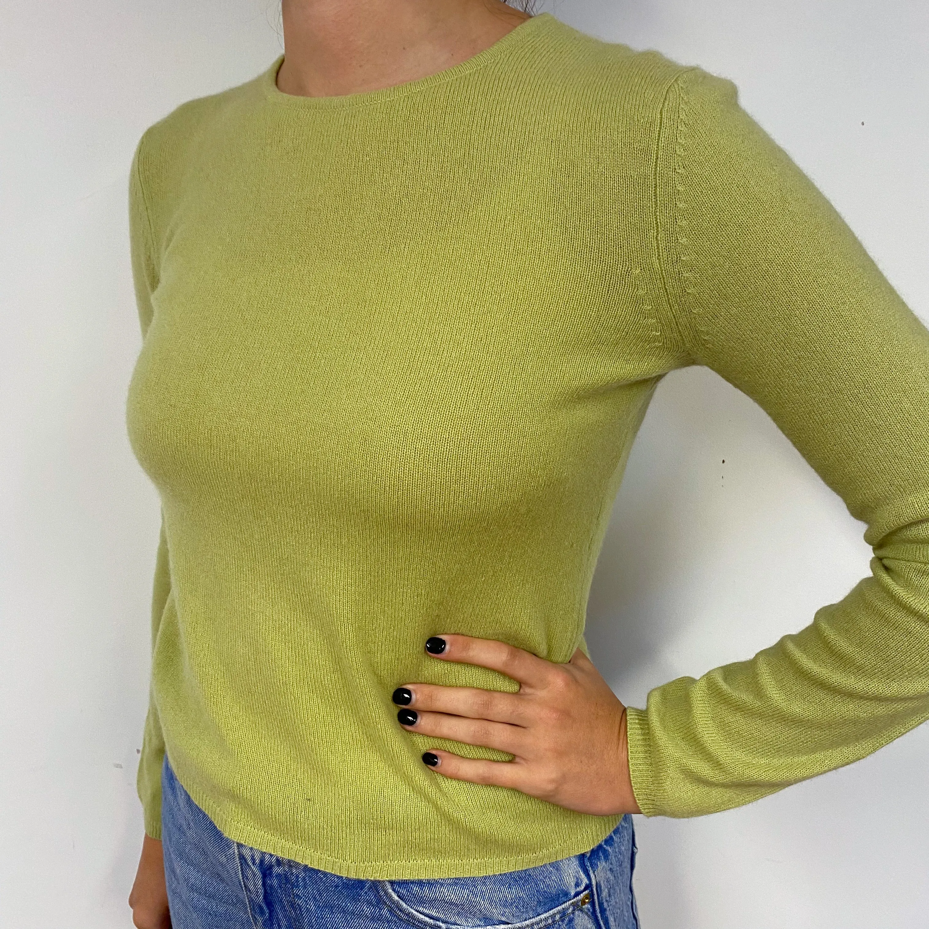 Pistachio Green Cashmere Crew Neck Jumper Small