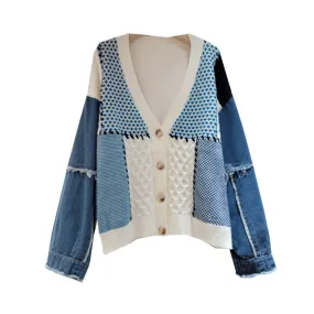 Pre Order:  Denim Spliced Moroccan Knit Cardigan