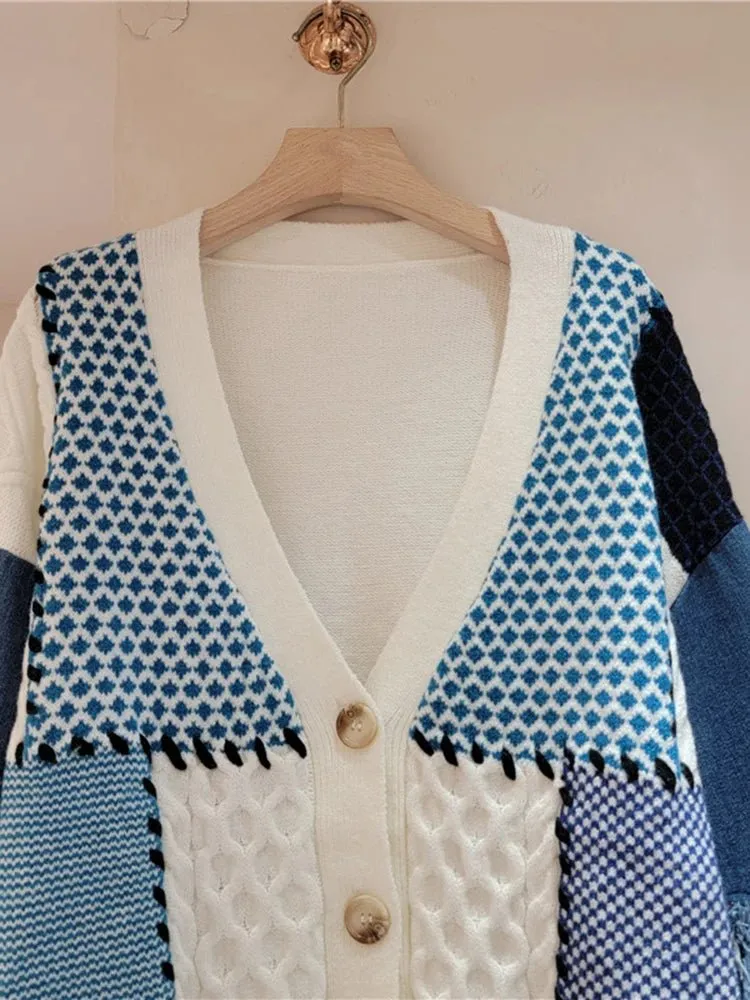 Pre Order:  Denim Spliced Moroccan Knit Cardigan
