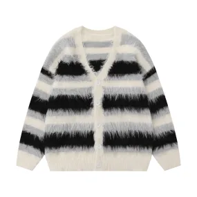 Pre Order:  Furry Striped Knitted Cardigan