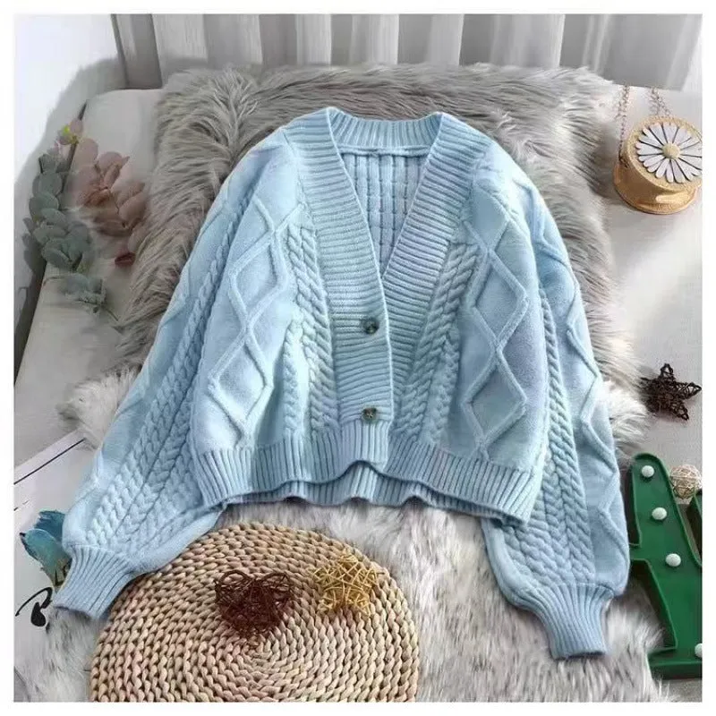 Pre Order:  Lantern Sleeve Short Loose Knitted Cardigan