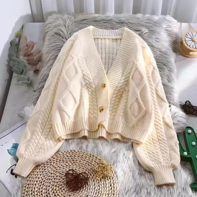 Pre Order:  Lantern Sleeve Short Loose Knitted Cardigan