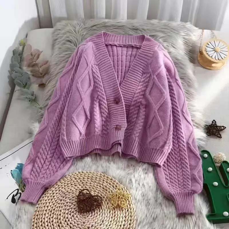Pre Order:  Lantern Sleeve Short Loose Knitted Cardigan