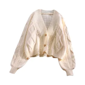 Pre Order:  Lantern Sleeve Short Loose Knitted Cardigan