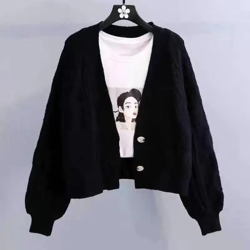 Pre Order:  Lantern Sleeve Short Loose Knitted Cardigan