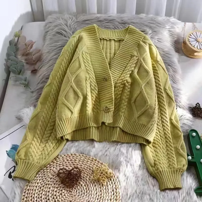 Pre Order:  Lantern Sleeve Short Loose Knitted Cardigan