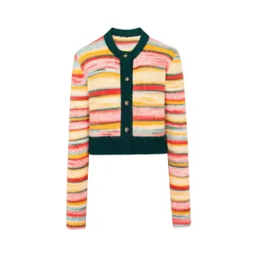 Pre Order:  Orange Stripes Knitted Cropped Cardigan