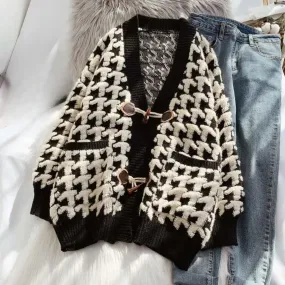 Pre Order:  Plaid Antler Toggle Knitted Cardigan