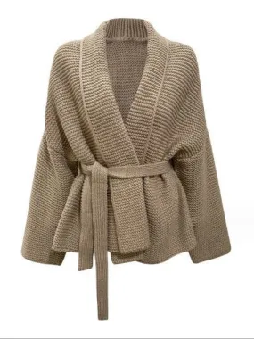 Pre Order:  Tie Waist Knitted Loose Cardigan