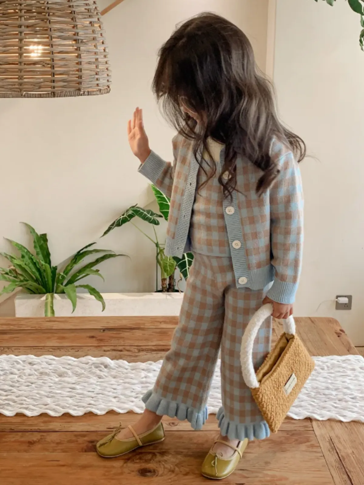 Preppy Style Goals Blue Plaid 3-Piece Knit Set