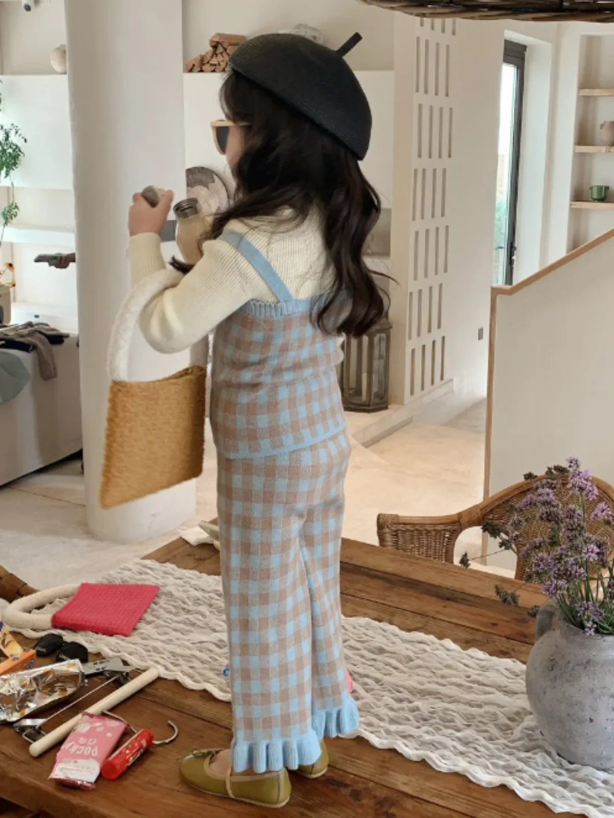 Preppy Style Goals Blue Plaid 3-Piece Knit Set