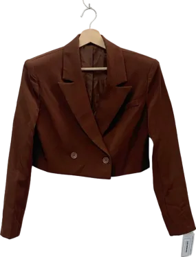 PrettyLittleThing Brown Double Breasted Cropped Blazer UK 4