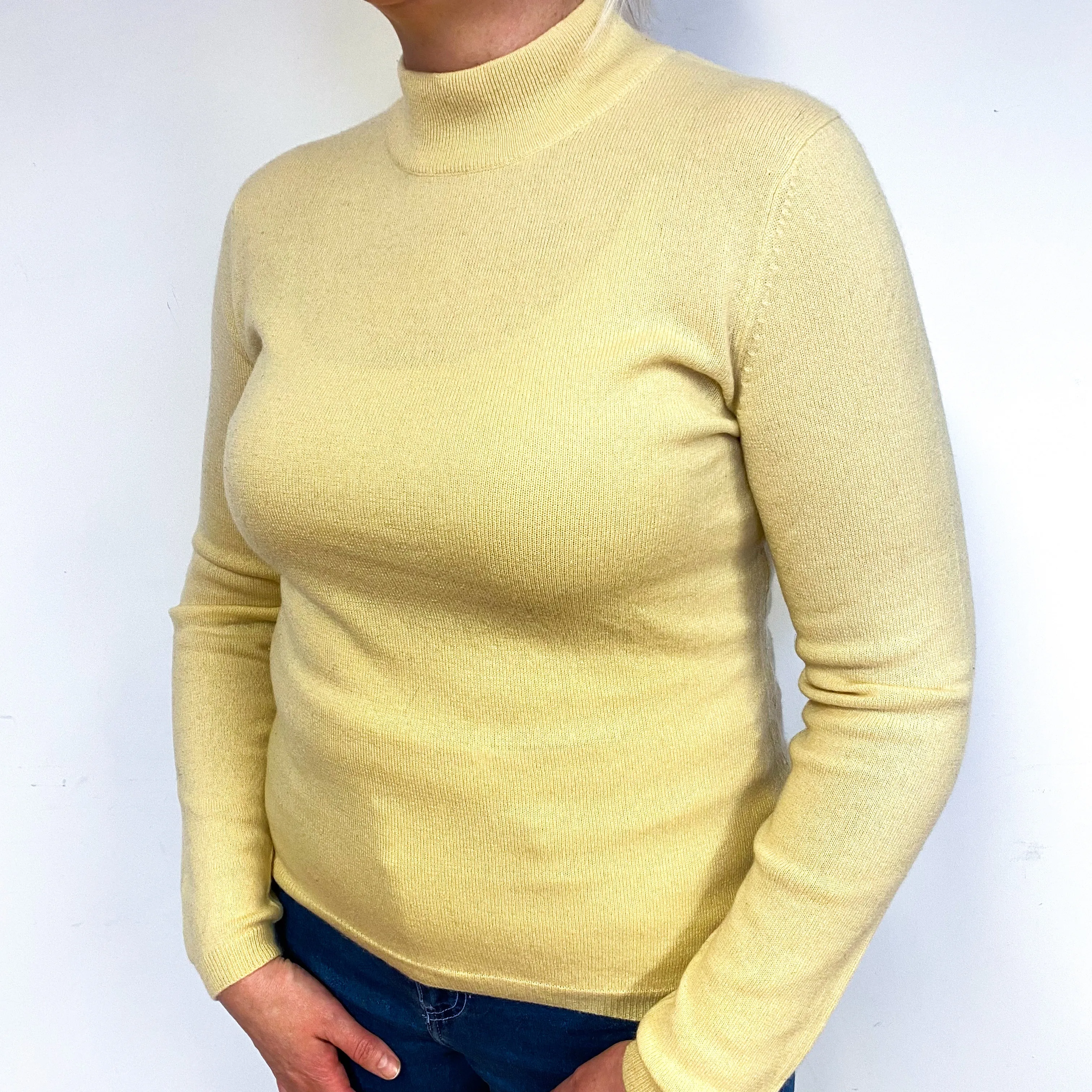 Primrose Yellow Cashmere Turtle Neck Jumper Large