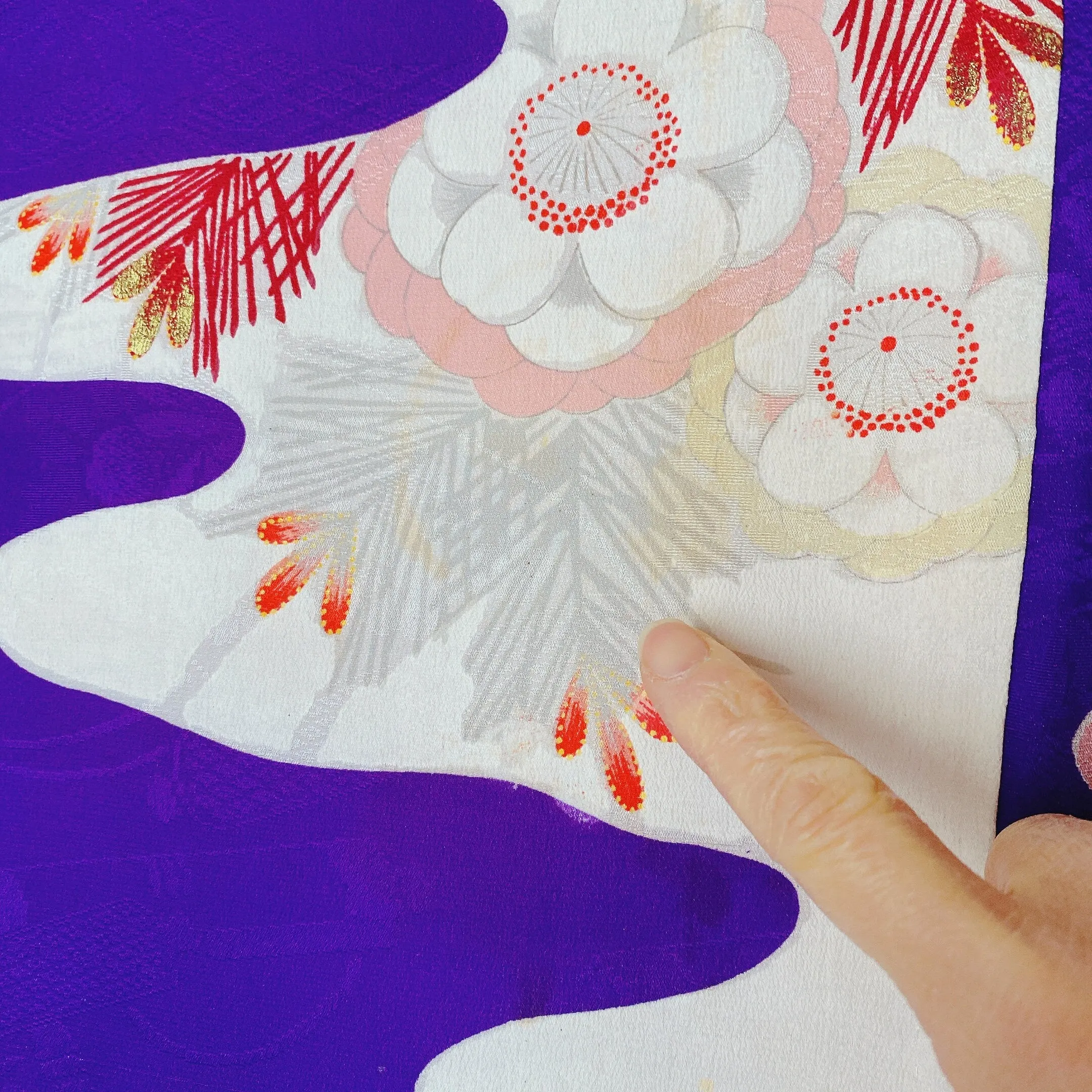 Purple Japanese Kimono, Floral, Clouds, Early Showa 1930's, Genuine Antique, Classic decorative fabric, Lounge Wear, Elegance Flower