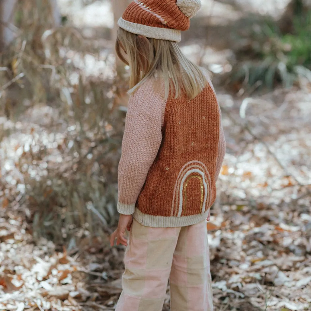Rainbow Cardigan - Russet/Dusty Pink