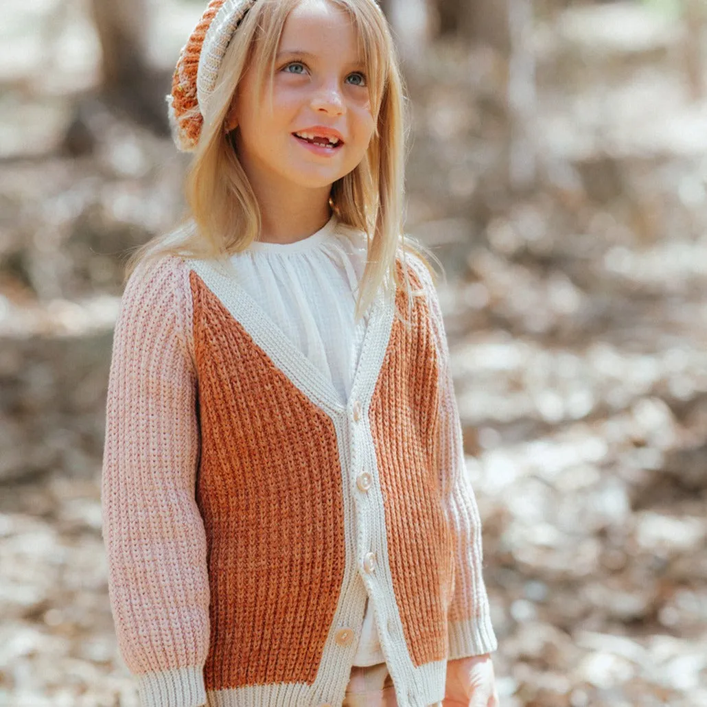 Rainbow Cardigan - Russet/Dusty Pink