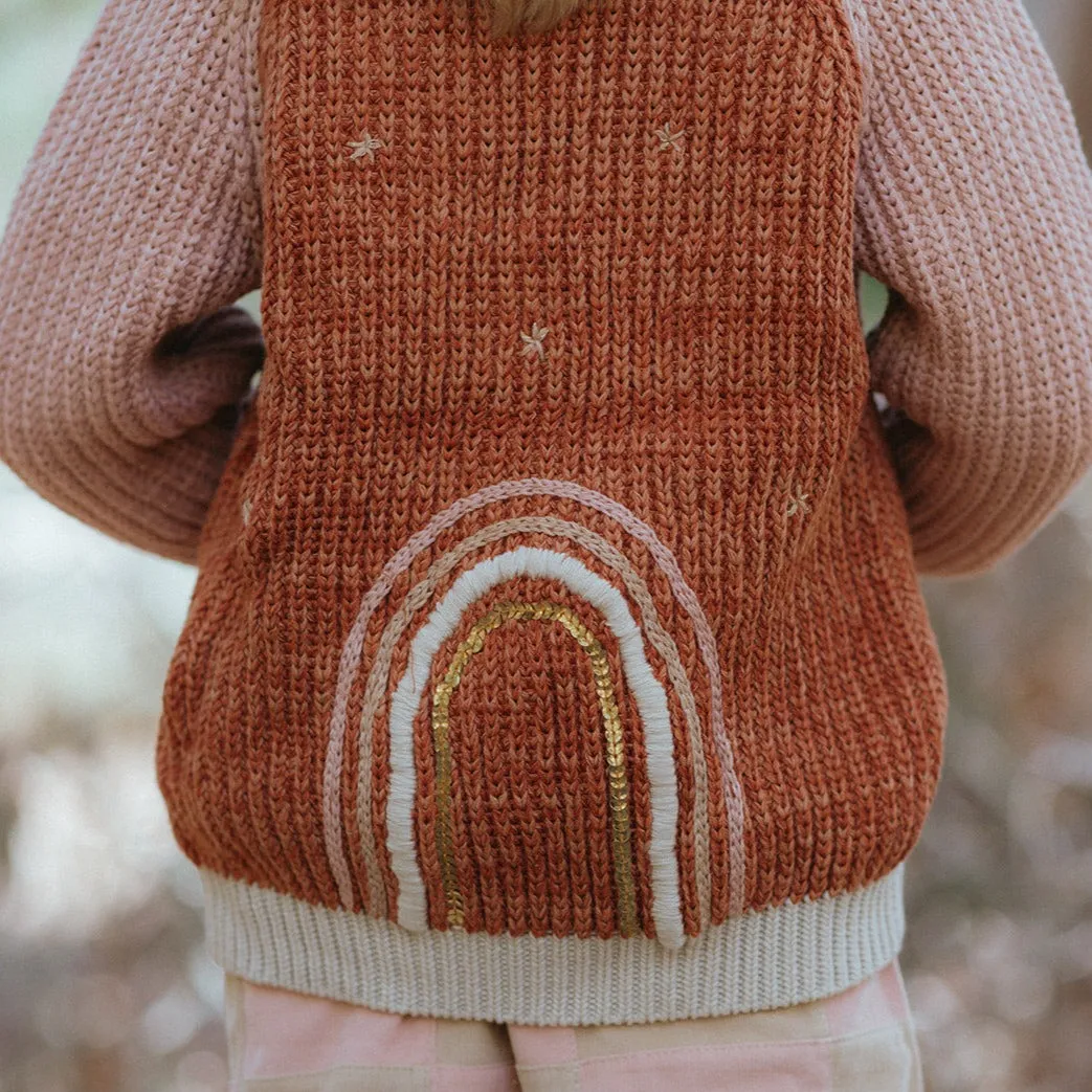 Rainbow Cardigan - Russet/Dusty Pink