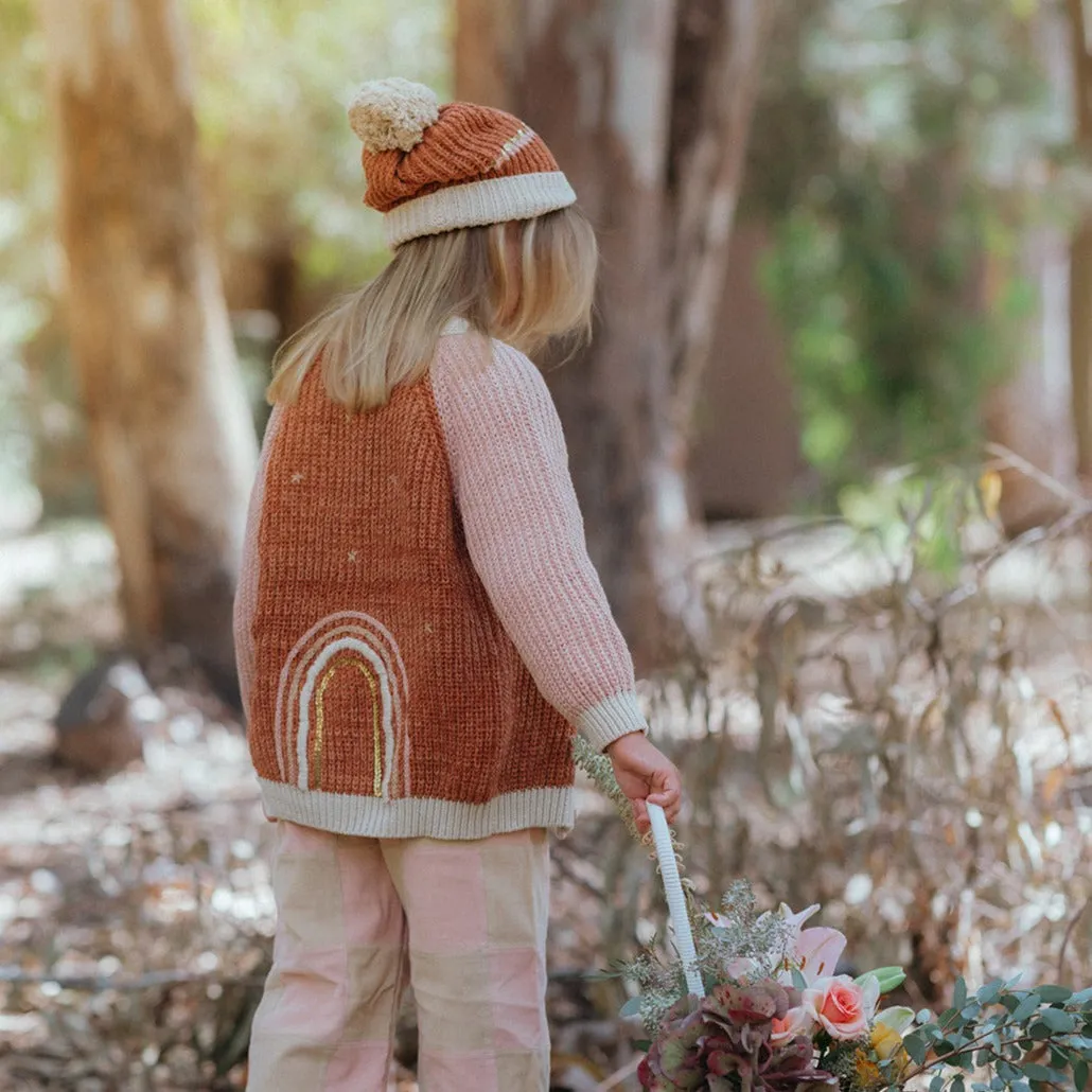 Rainbow Cardigan - Russet/Dusty Pink
