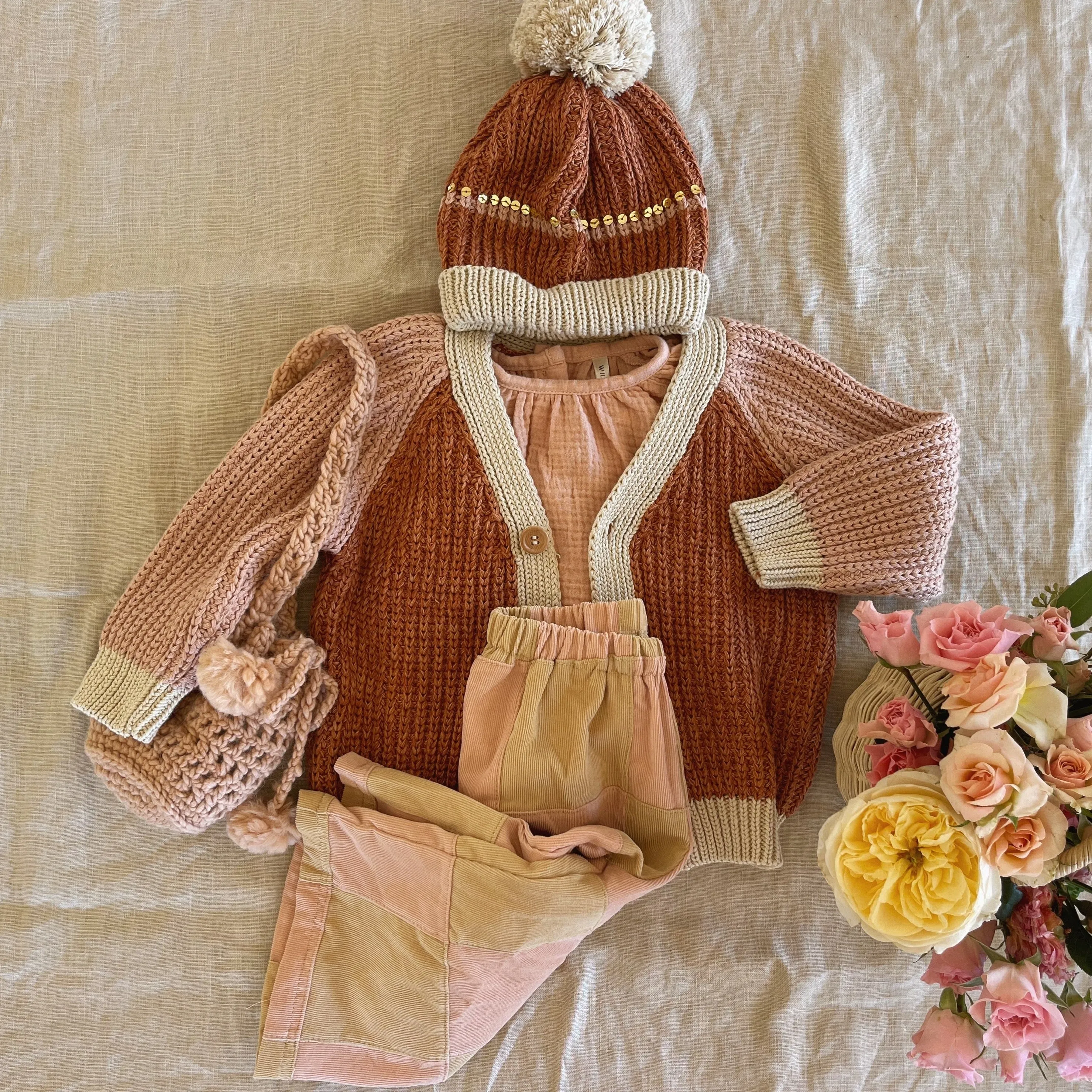 Rainbow Cardigan - Russet/Dusty Pink