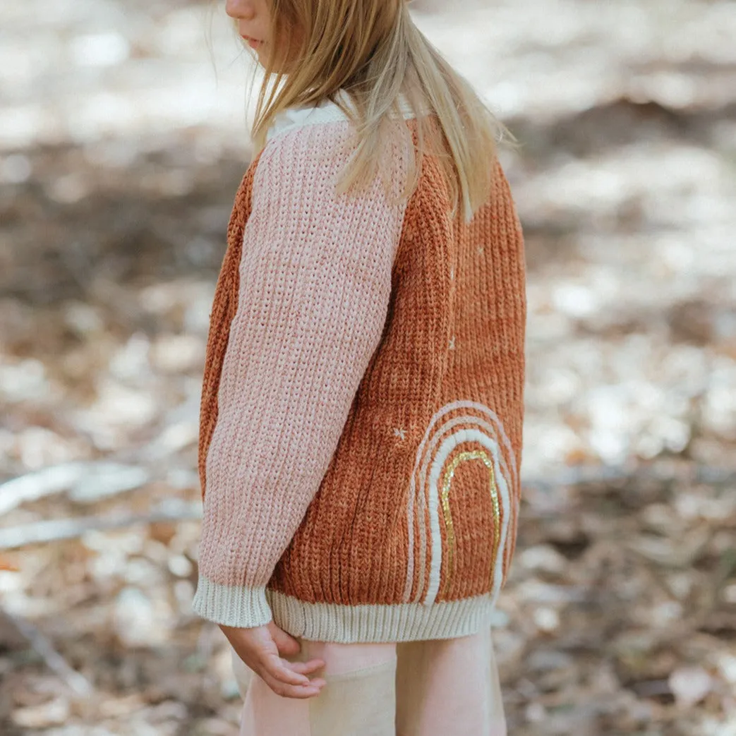 Rainbow Cardigan - Russet/Dusty Pink