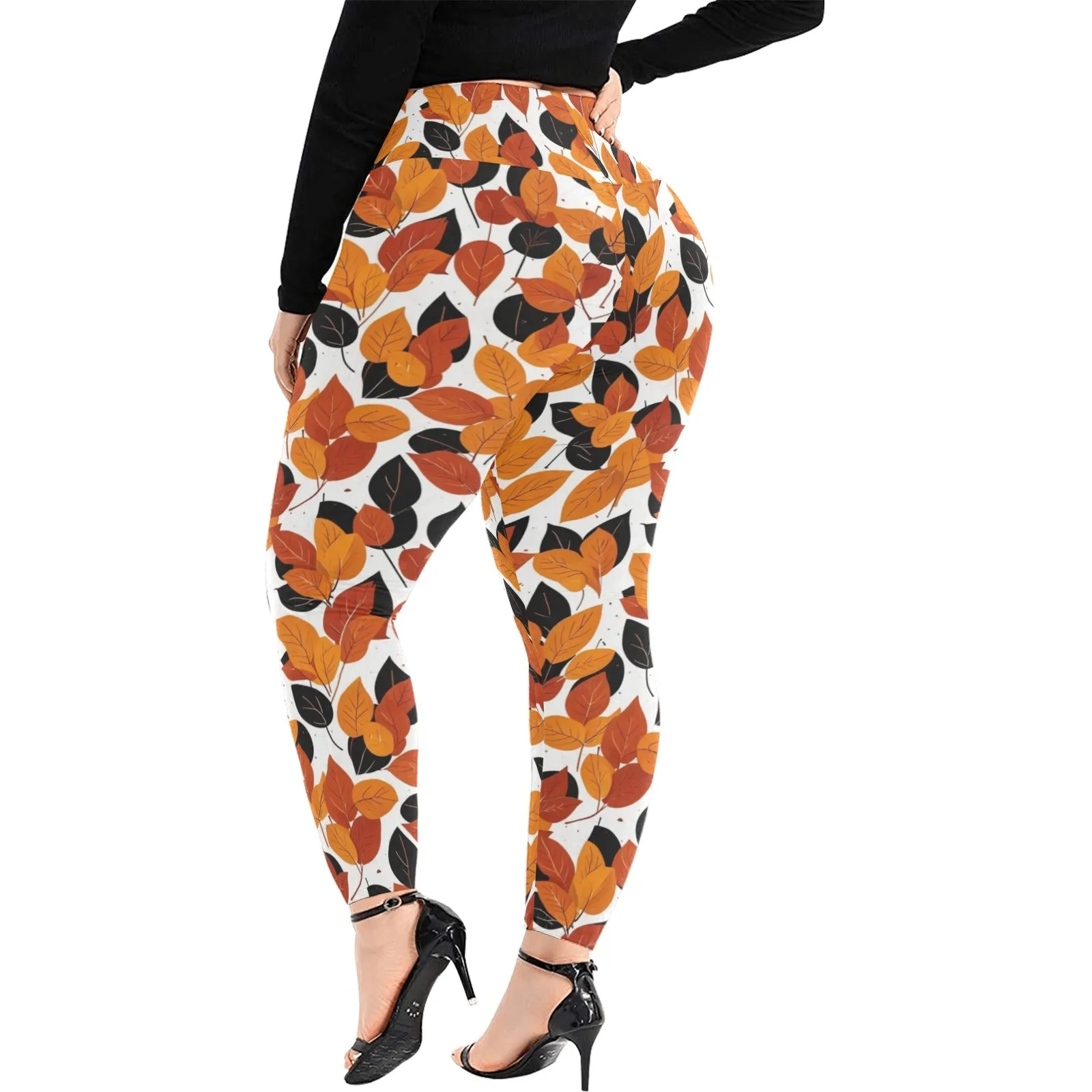 Red Autumn Women's Plus Size High Waited Leggings Women's High Waist Leggings(Plus Size)(ModelL45)