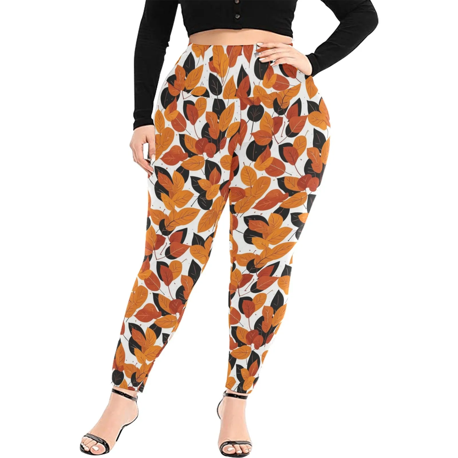 Red Autumn Women's Plus Size High Waited Leggings Women's High Waist Leggings(Plus Size)(ModelL45)