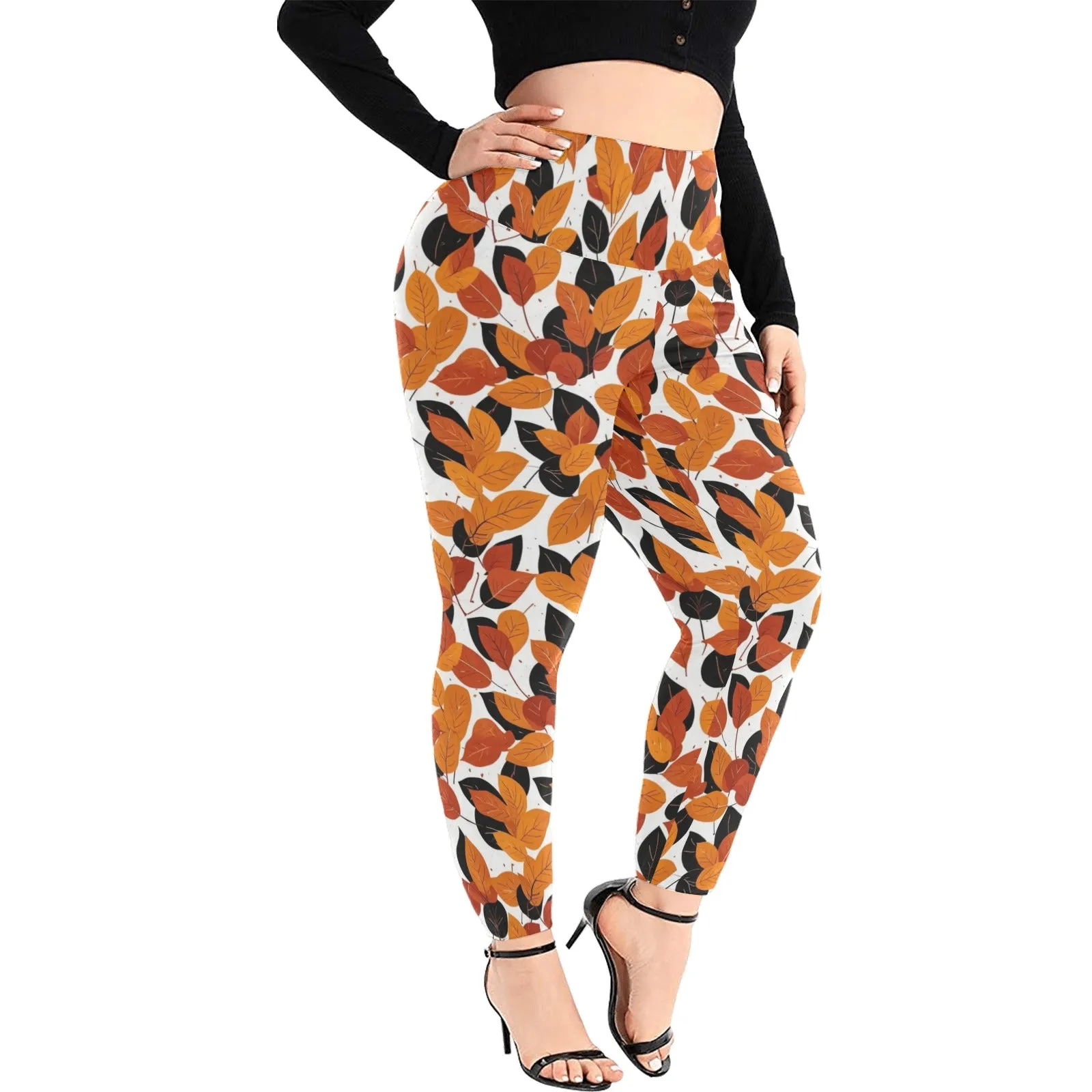 Red Autumn Women's Plus Size High Waited Leggings Women's High Waist Leggings(Plus Size)(ModelL45)