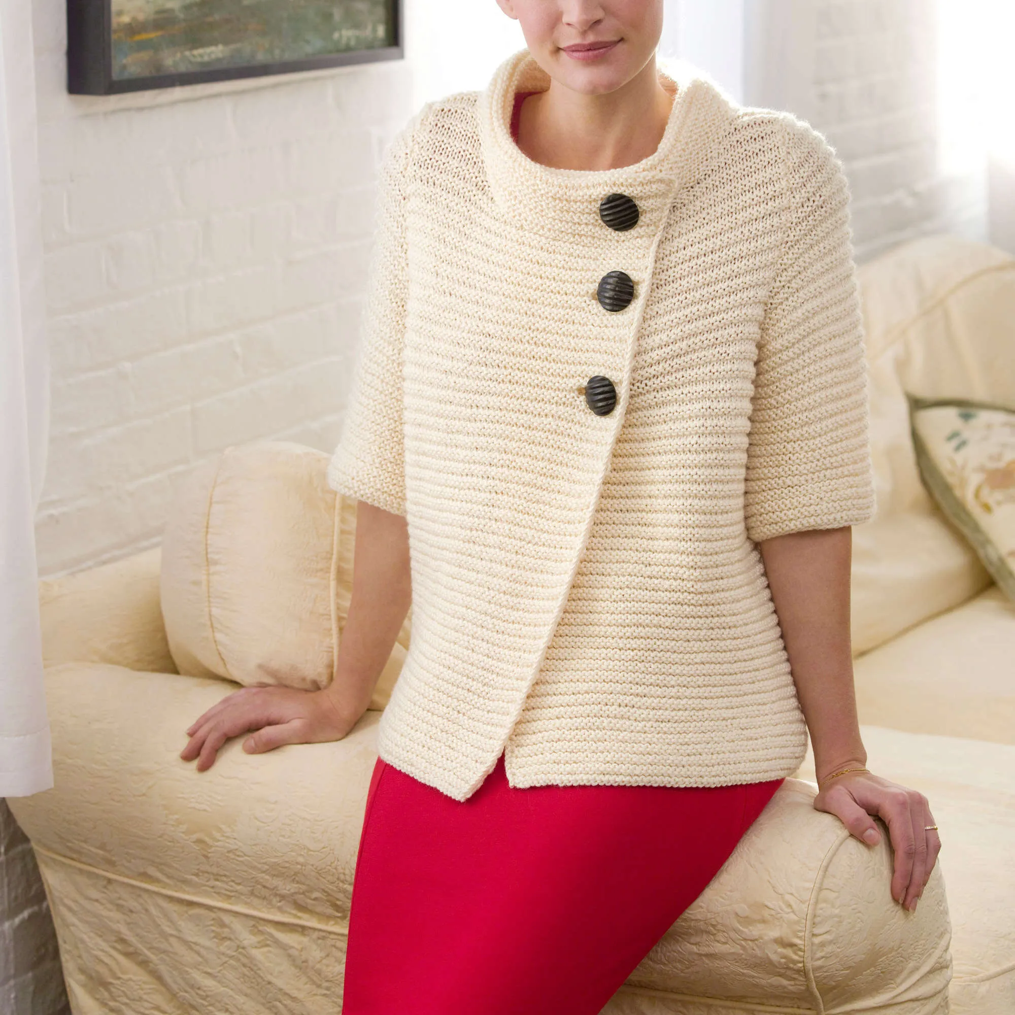 Red Heart Knit Ribbed Cardigan