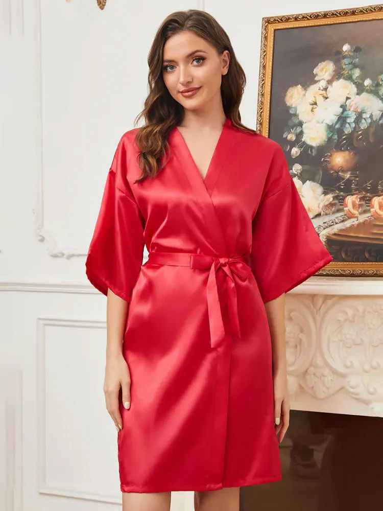 Red Ready Satin Robe For Bride