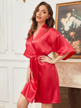 Red Ready Satin Robe For Bride