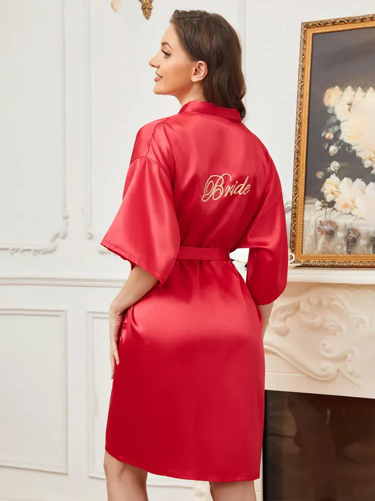 Red Ready Satin Robe For Bride