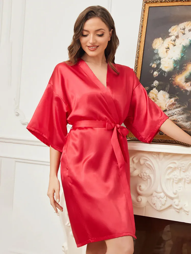 Red Ready Satin Robe For Bride