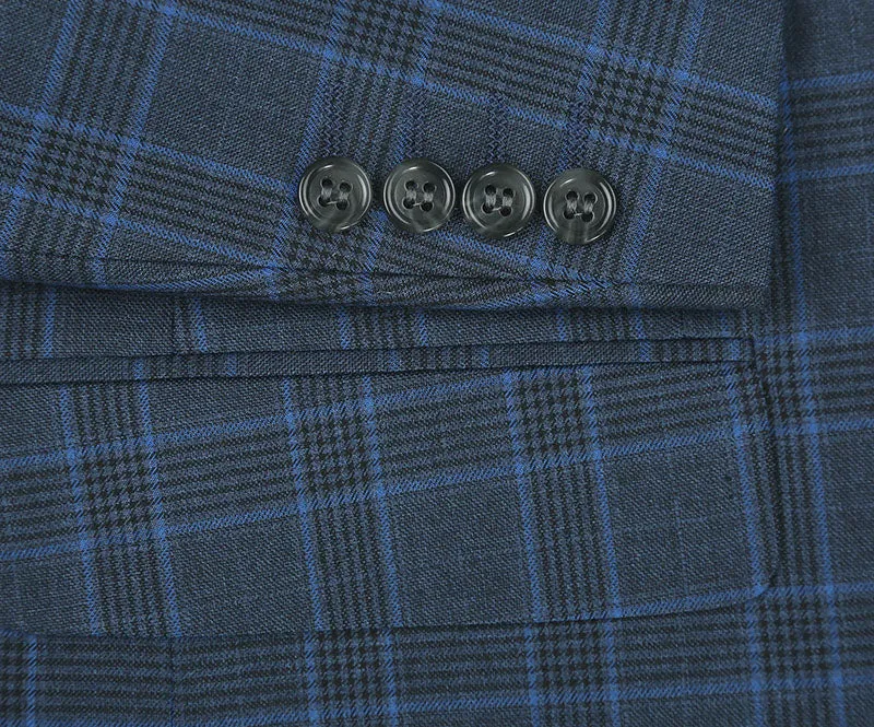 Regular Fit 2 Piece Dress Suit Windowpane in Blue