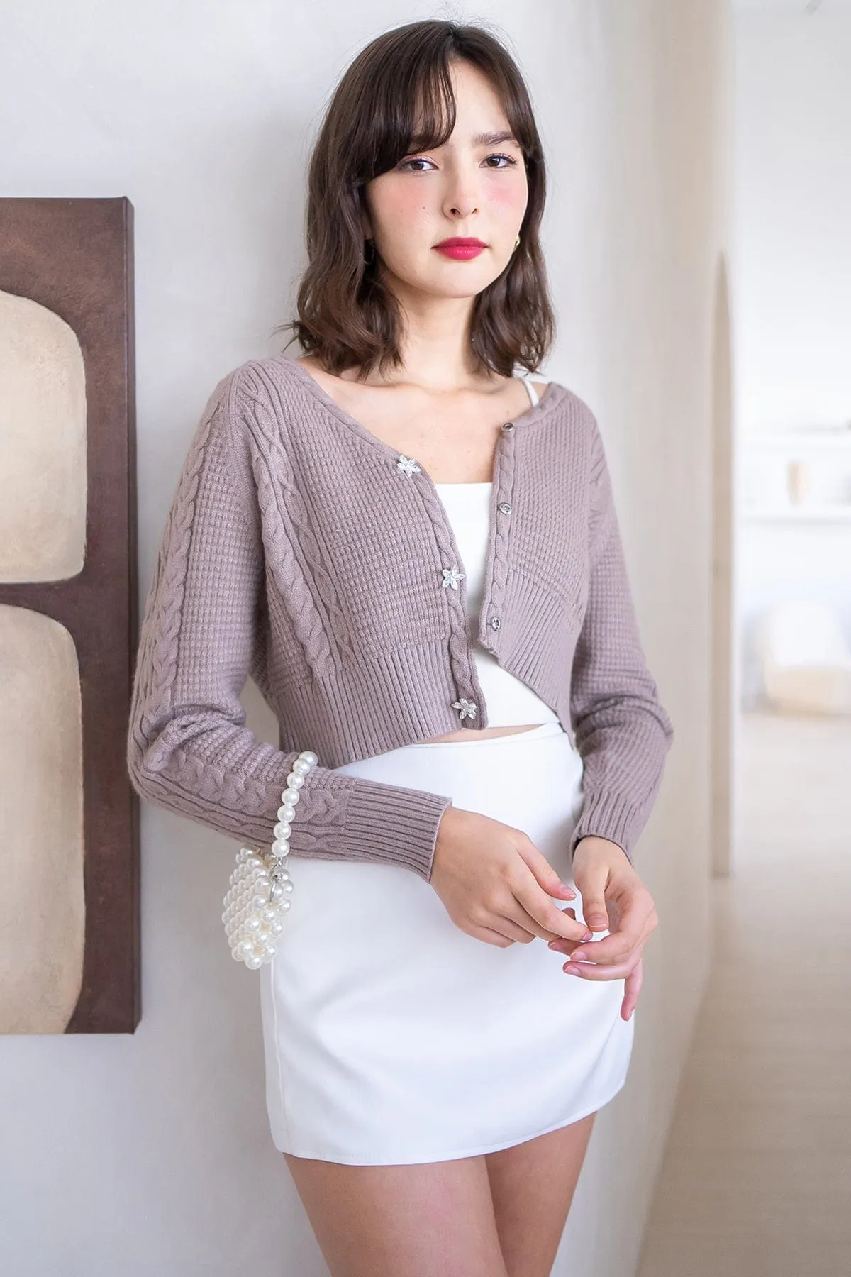 RESTOCKED** DANIELLE WEAVED CARDIGAN IN KHAKI