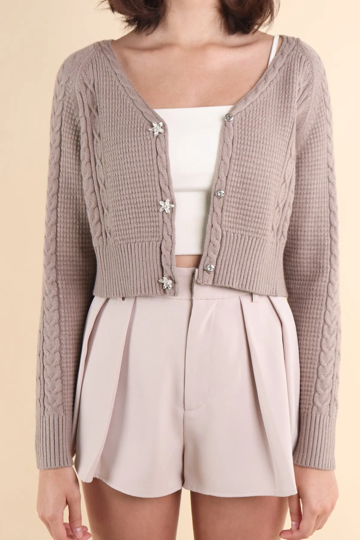 RESTOCKED** DANIELLE WEAVED CARDIGAN IN KHAKI