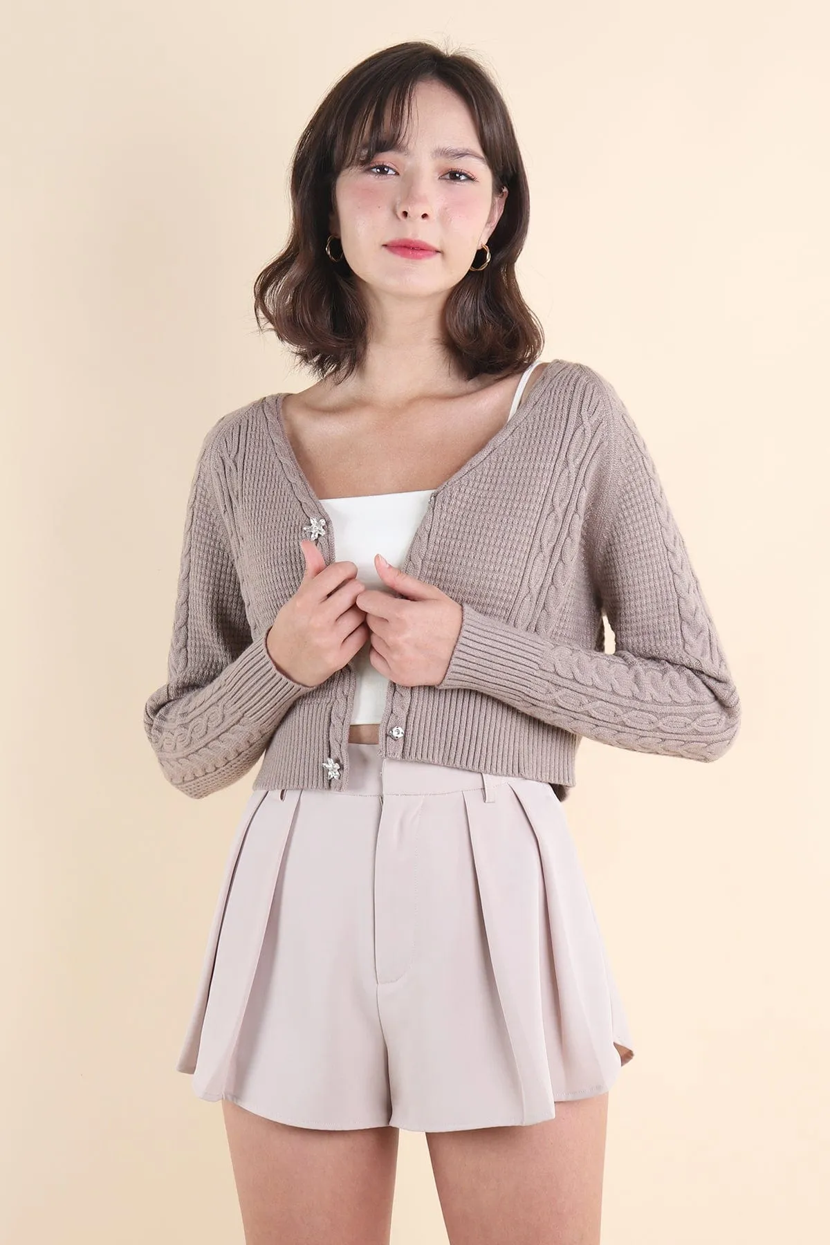 RESTOCKED** DANIELLE WEAVED CARDIGAN IN KHAKI