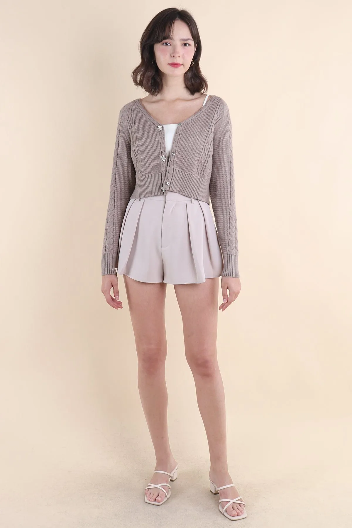 RESTOCKED** DANIELLE WEAVED CARDIGAN IN KHAKI