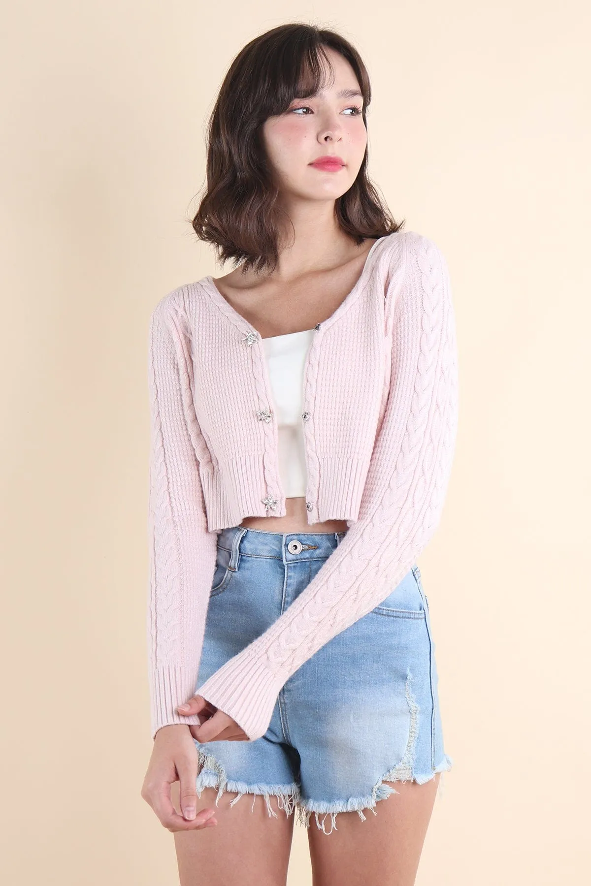 RESTOCKED** DANIELLE WEAVED CARDIGAN IN PINK