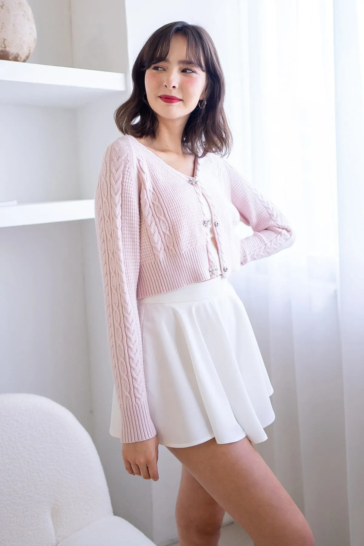 RESTOCKED** DANIELLE WEAVED CARDIGAN IN PINK