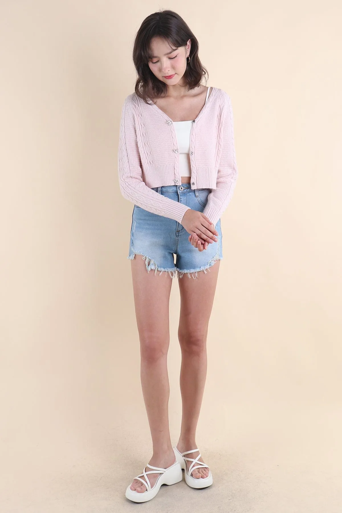 RESTOCKED** DANIELLE WEAVED CARDIGAN IN PINK