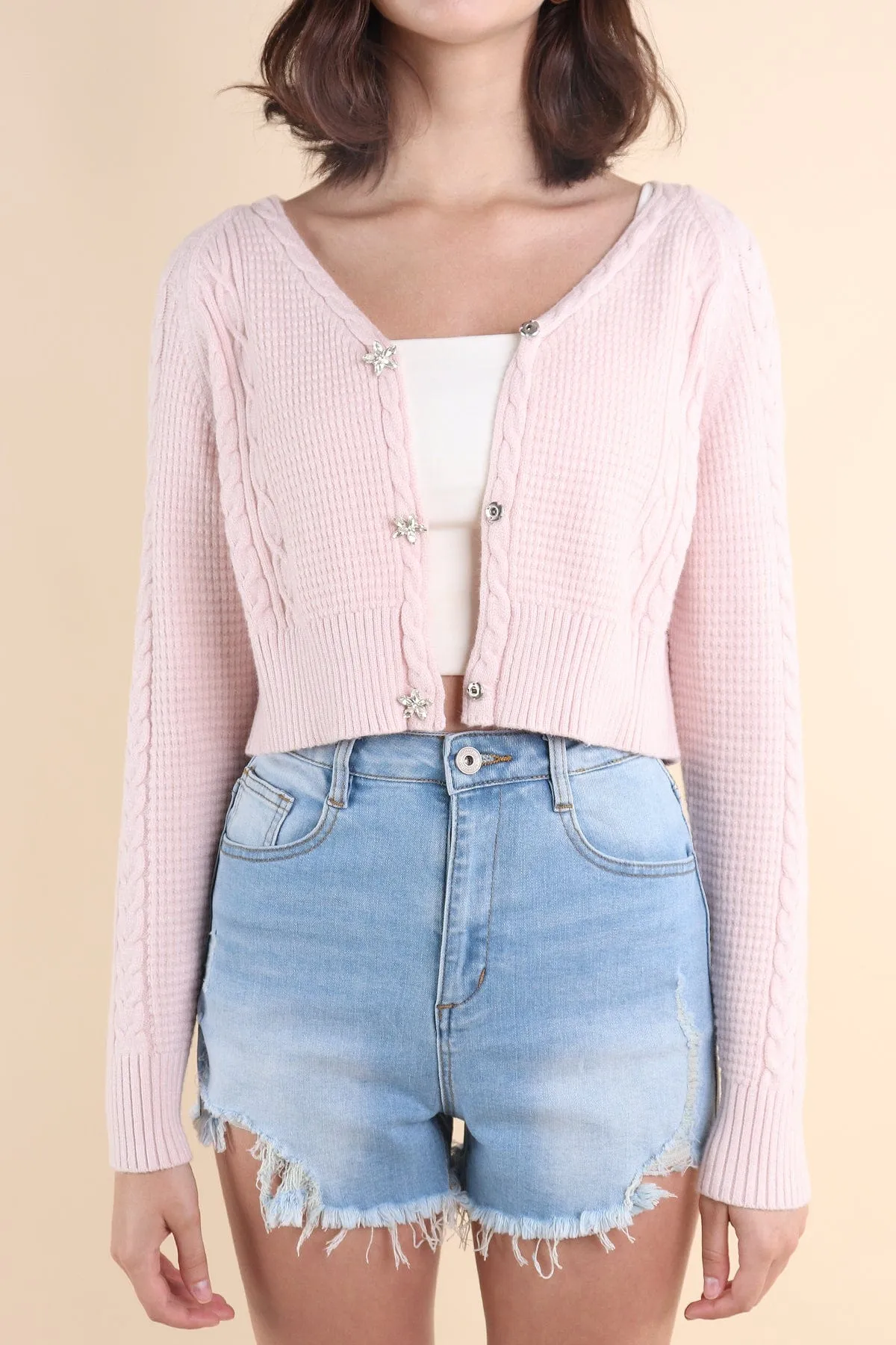 RESTOCKED** DANIELLE WEAVED CARDIGAN IN PINK