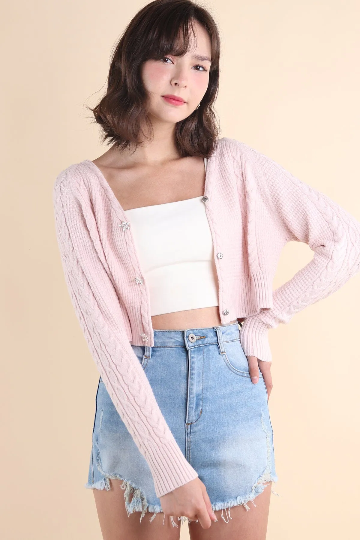 RESTOCKED** DANIELLE WEAVED CARDIGAN IN PINK