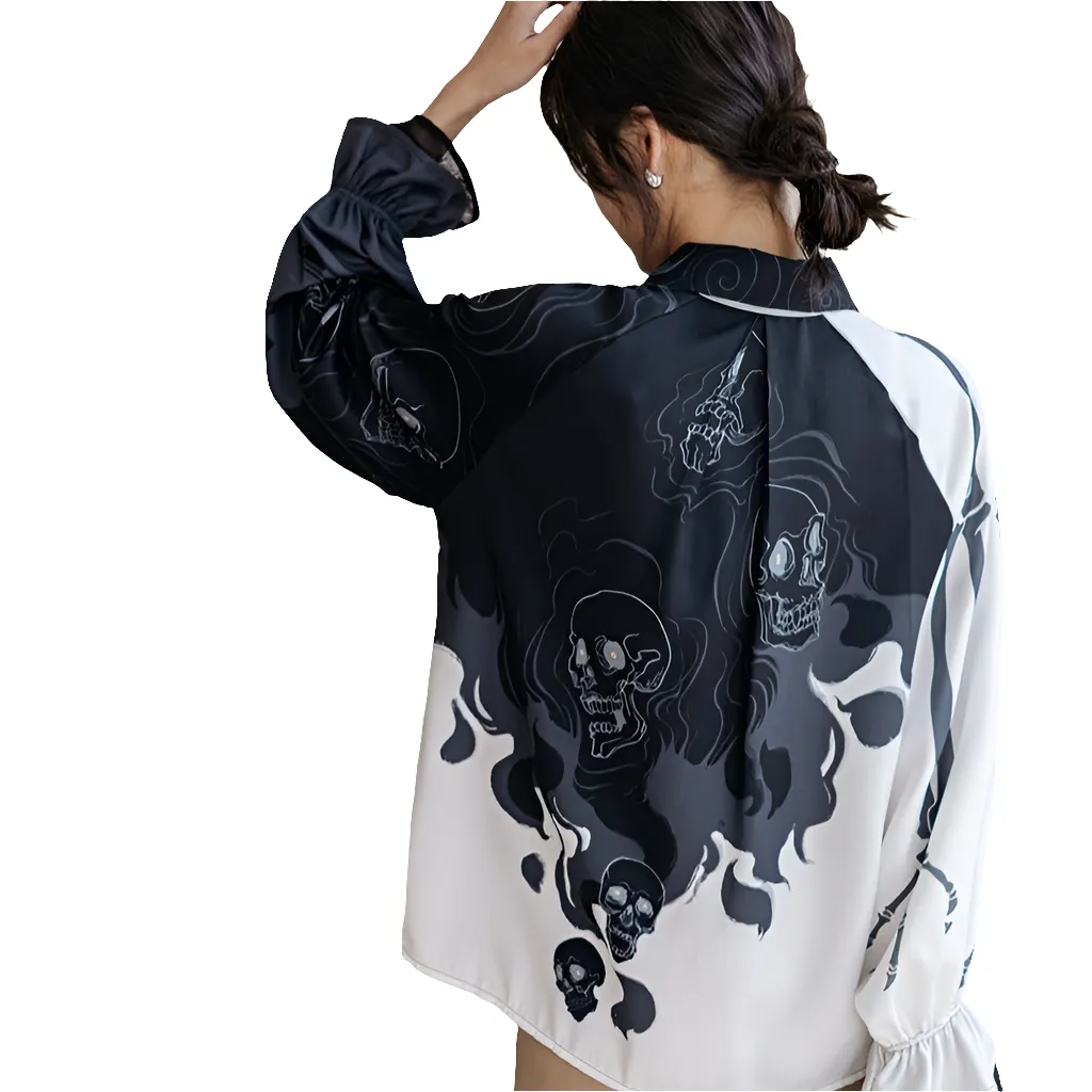 Retro Harajuku Style Skull Print Shirt