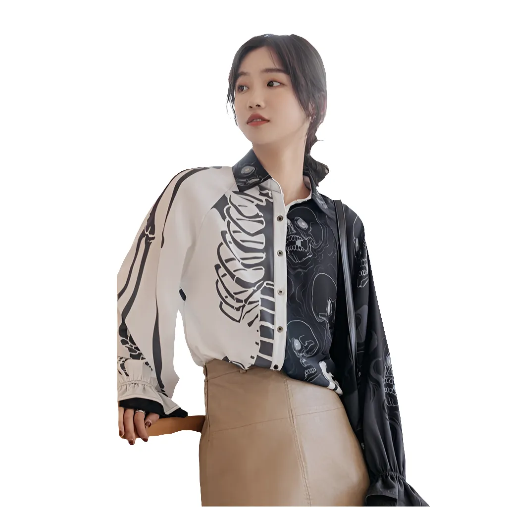 Retro Harajuku Style Skull Print Shirt
