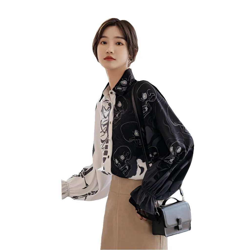Retro Harajuku Style Skull Print Shirt