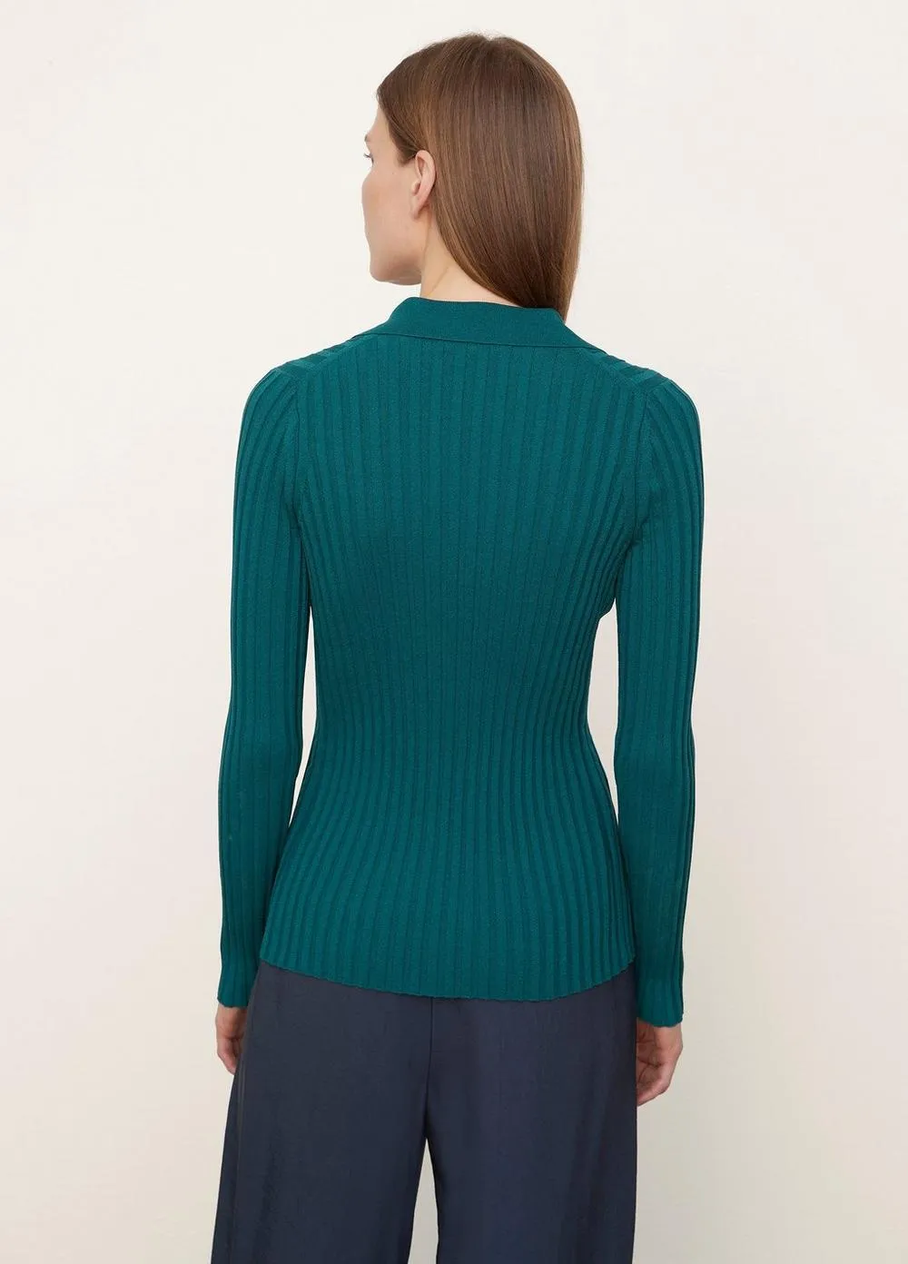 Ribbed Long Sleeve Button Up Cardigan in Dark Jade