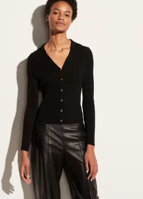 Ribbed Polo Cardigan in Black