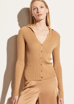 Ribbed Polo Cardigan in Pale Walnut